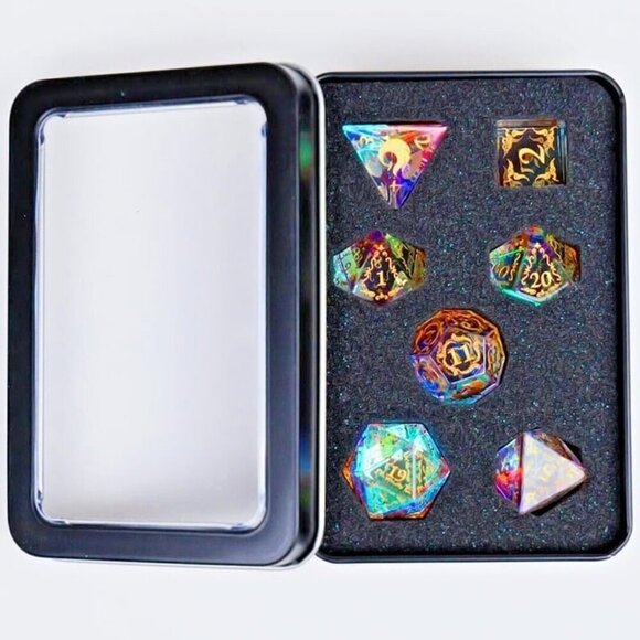 DND Dice Set - Phoenix Prism - 7 Exclusive Glass Dice - - Picture 6 of 6